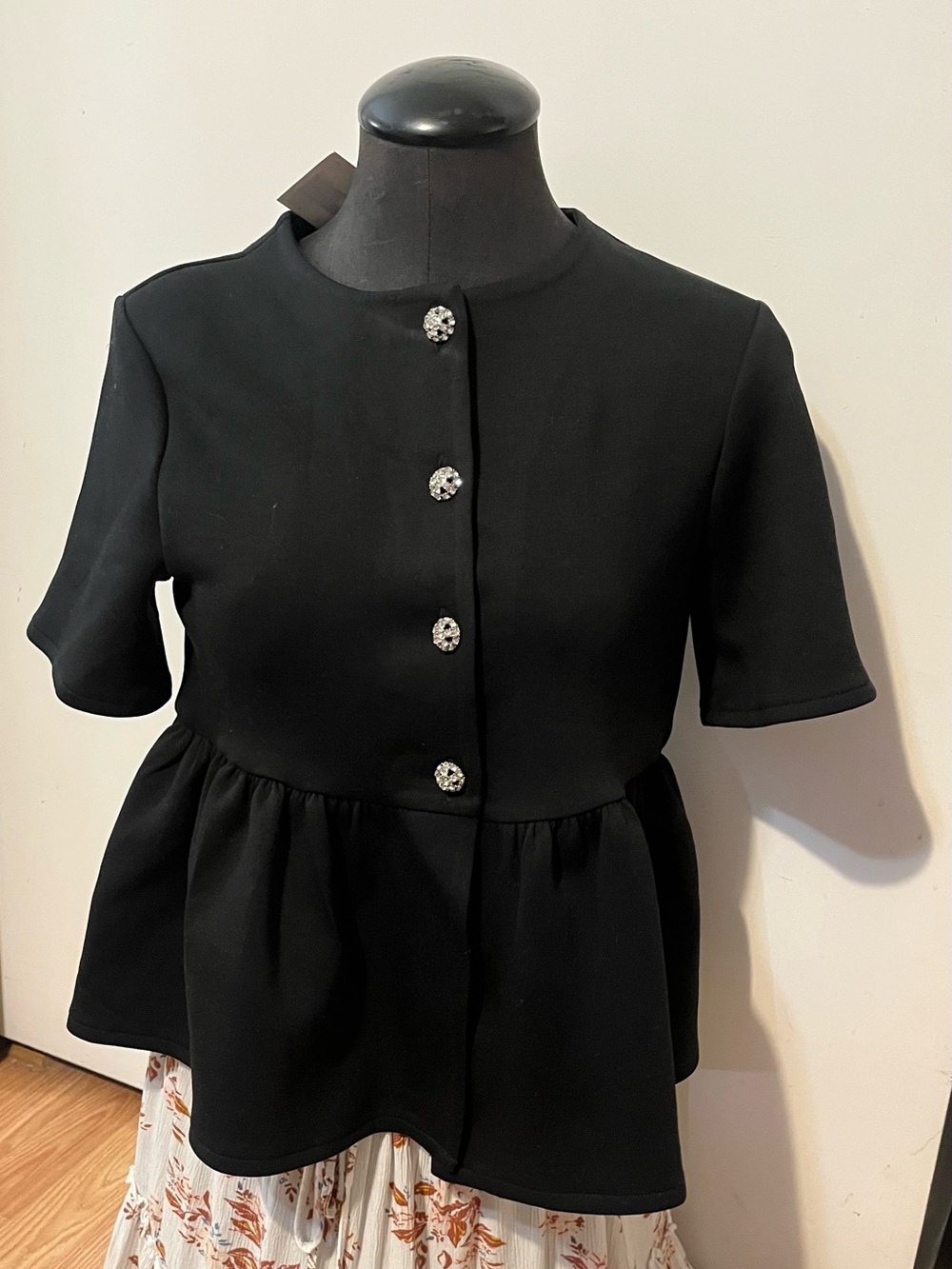 H&M Black Peplum Blouse with Crystal Buttons
